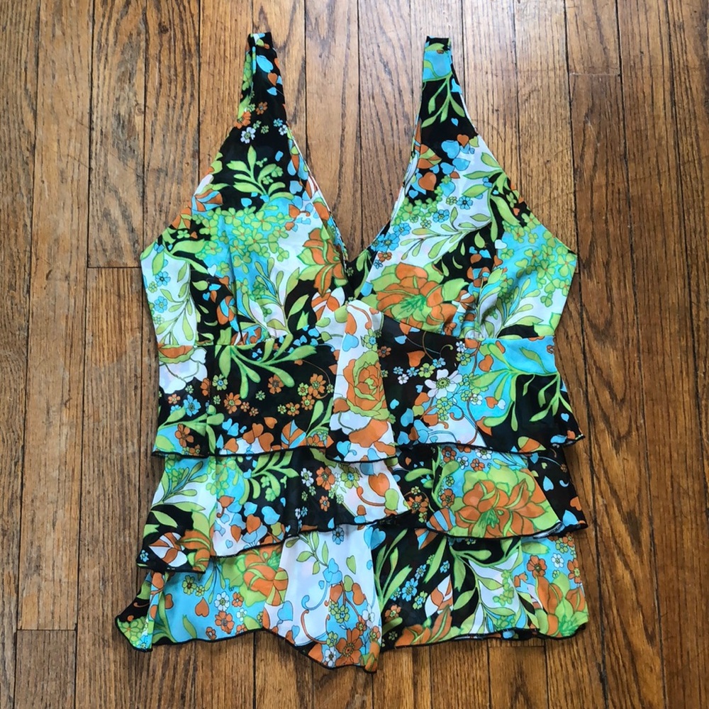 Vibrant Floral Ruffled Top